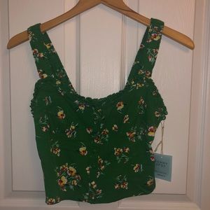 Green Floral Crop Tank Top NWT